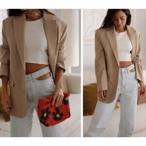 MNG Mango Women's Wide Leg High Rise Cut Out Light Blue Wash Denim Jeans‎ Size 6